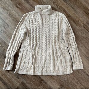 J. Jill Turtle Neck Cable Knit Silk Blend Sweater Women’s Medium Tan Pullover